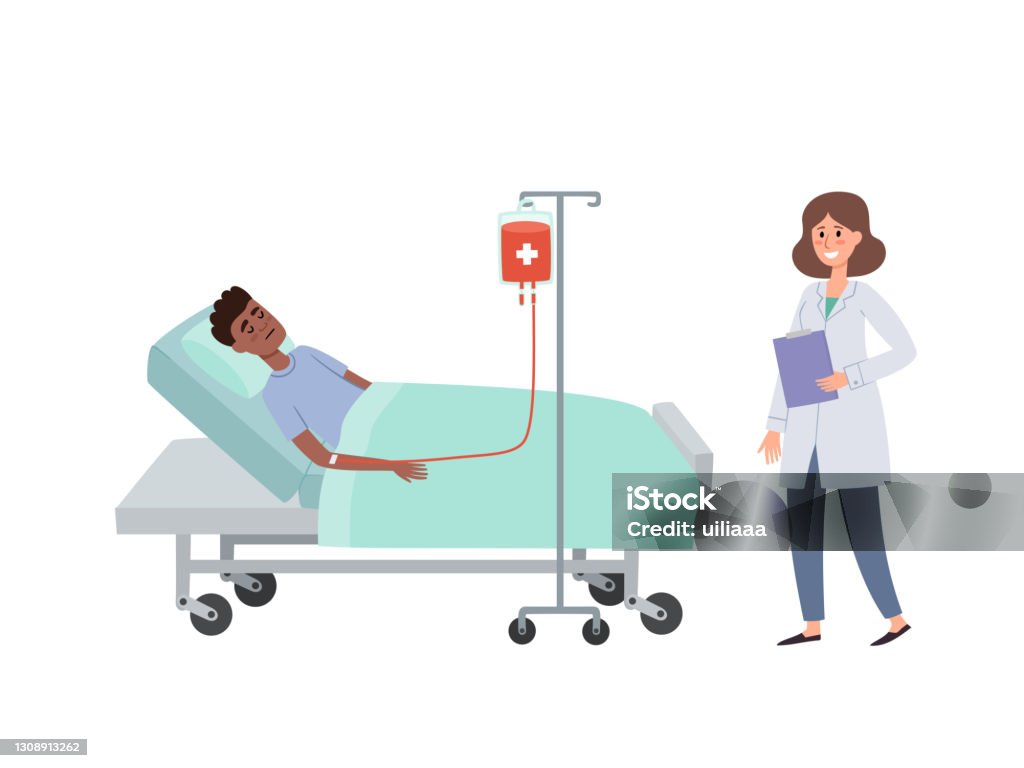 Cartoon Vector Illustration Of Lying Patient During Blood Transfusion  Procedure Stock Illustration - Download Image Now - iStock