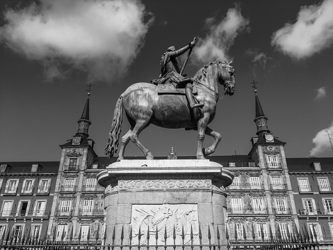 Equestrian statue of Felipe III in the Plaza Mayor in Madrid.