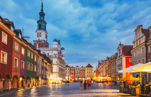 Old Market Square during sunset in Poznan Poland