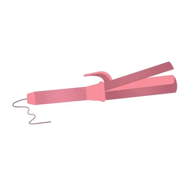 Vector illustration of Curling iron on a white background. Vector illustration. Tool tongs for hairstyles and curls.
