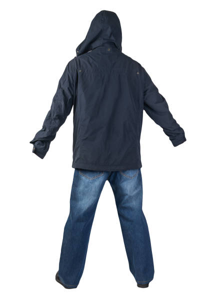 istock dark blue jeans, black leather shoes, jacket isolated on white background. 1308917662