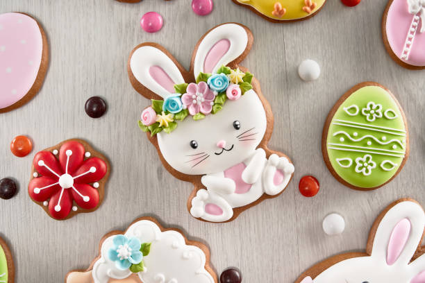 istock Beautiful Easter cookies decorated with colorful icing 1308922377