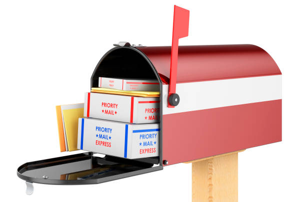 istock Mailbox with Latvian flag with parcels, envelopes inside. Shipping in Latvia, concept. 3D rendering isolated on white background 1308927280