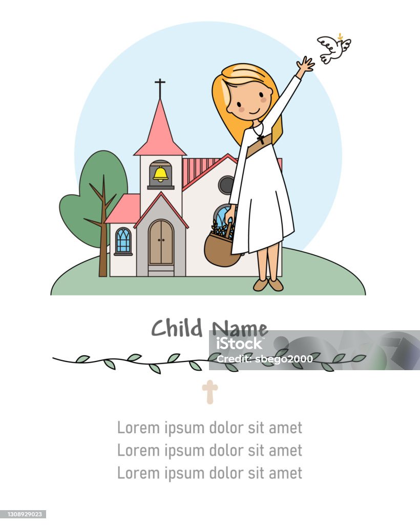 Ilustración de Mi Tarjeta De Primera Comunión Chica Con Iglesia De Fondo y  más Vectores Libres de Derechos de Comunión - iStock