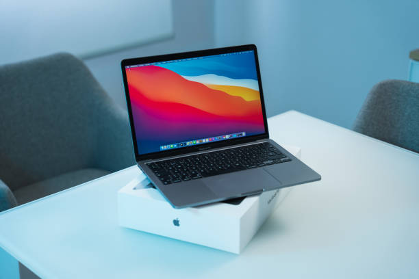 Apple MacBook Pro New York, USA February 22, 2020. Apple MacBook Pro 2020 with M1 silicon Chip. High quality photo apple device stock pictures, royalty-free photos & images