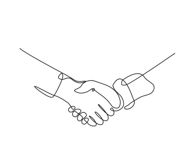 악수 사업 계약의 연속 라인 그리기. 악수 일러스트레이션. - handshake stock illustrations