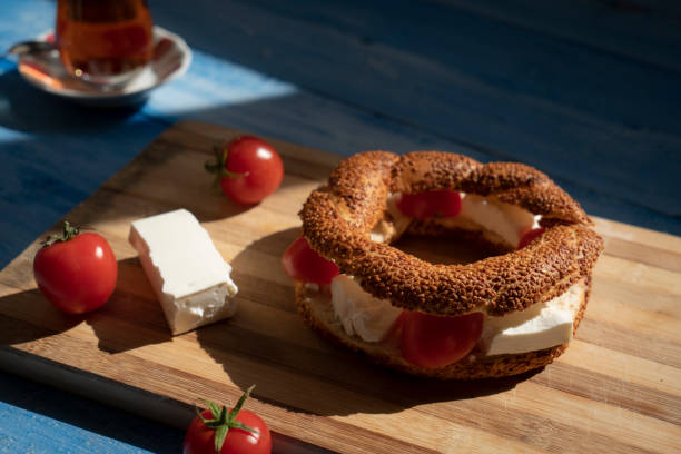 istock Turkish bagel with cheese, tomato, tea 1308938165
