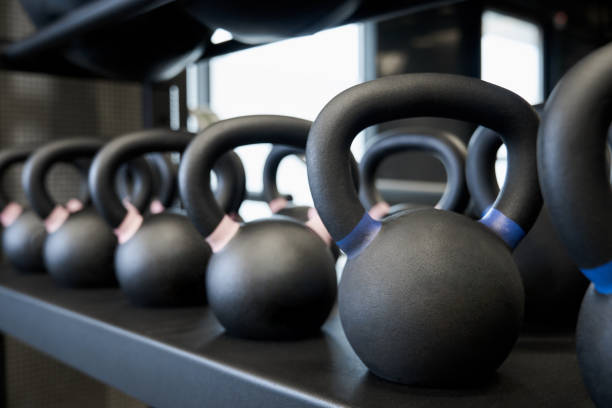istock Black kettlebells in modern gym. 1308942339
