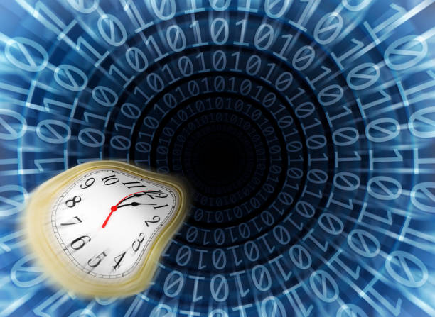 conceito de tempo e tecnologia de relógio face em código binário - speed clock time it support - fotografias e filmes do acervo