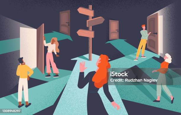 Concept Of Choices And Finding Or Choosing The Right Path Stock Illustration - Download Image Now