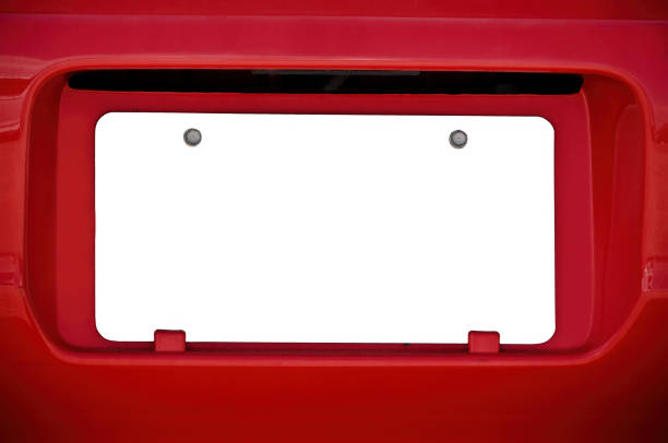 targa bianca bianca su auto rossa rivista - license plate foto e immagini stock