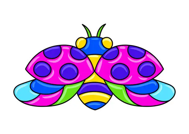 Vector illustration of Decorative ornamental stylized ladybug. Mexican ceramic cute naive art.