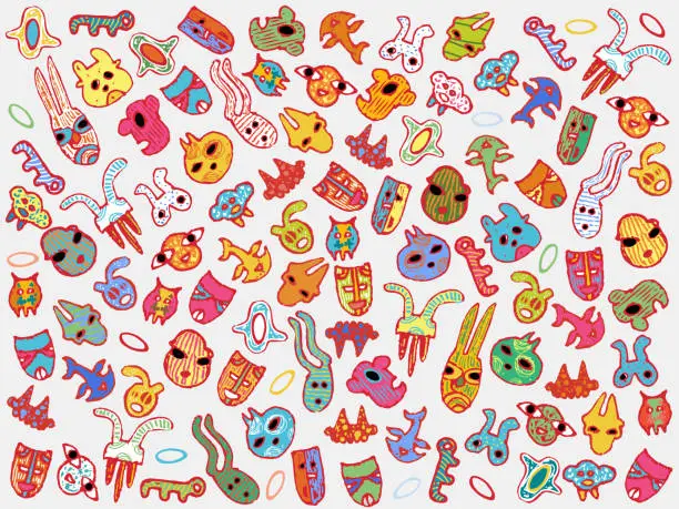 Vector illustration of Hand Drawn Quirky Characters Pattern - Doodle Backgrounds