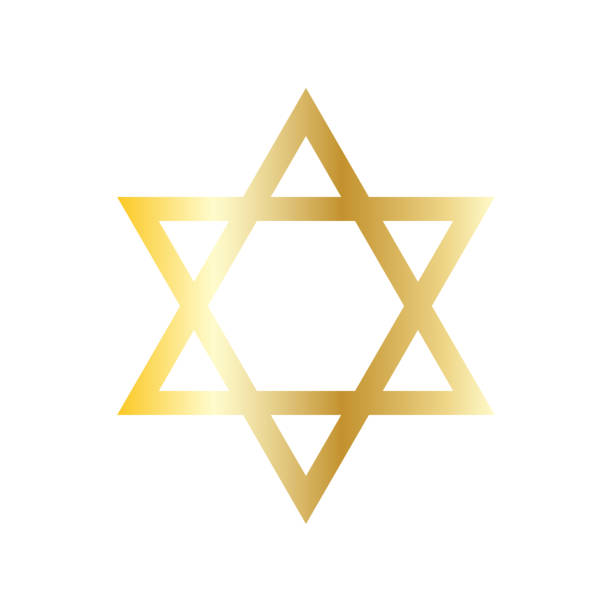 istock Golden six-pointed star of David icon. Vector hexagram Solomon symbol. Overlay of two equilateral triangles. 1308964746