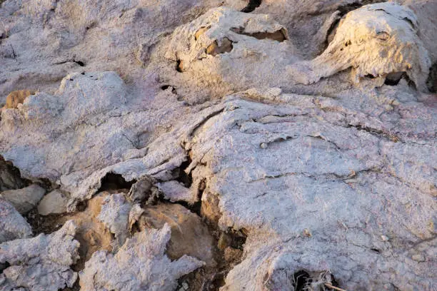 Abstract texture created by salt and mud at the shore of Larnaca salt lake in Cyprus