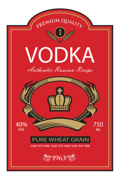 template vodka label template vodka label with royal crown and ears of wheat in retro style vodka stock illustrations