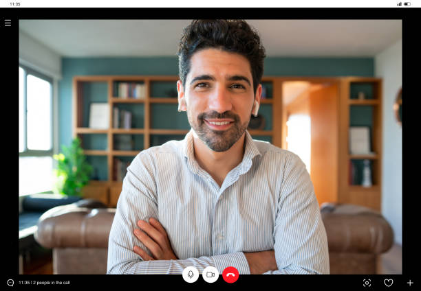 istock Business man on a work video call from home. 1308969091