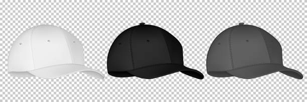 istock Front view set of realistic black, white and gray baseball cap or hat. Mockup and blank template of baseball cap. Isolated vector illustrations set. Design template, vector eps10 illustration. 1308971621