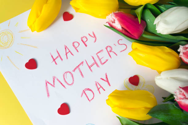 istock Mother`s Day card and tulips bouquet 1308971681