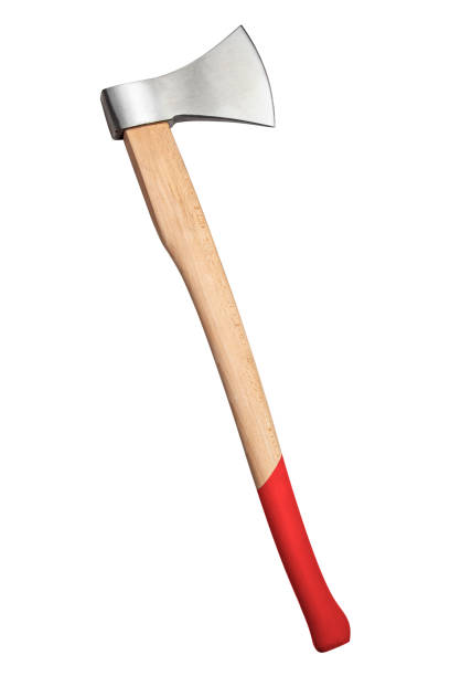 Old Axe with wooden handle isolated on white.