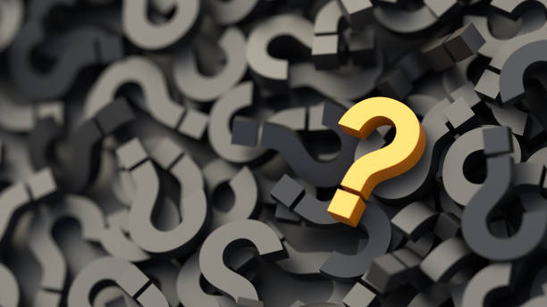 Yellow question mark on a background of black signs, FAQ Concept Yellow question mark on a background of black signs, FAQ Concept. 3D Rendering riddle stock pictures, royalty-free photos & images