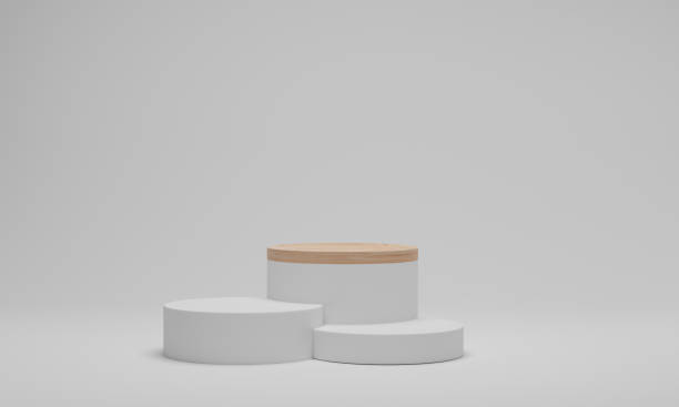 istock Abstract minimal scene platform. Geometric shape wood podium on white background. 3d rendering 1309005424