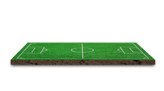 3D Rendering. Soccer lawn, Green grass football field, isolated on white background.