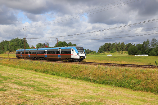 Norsholm, Sweden - July 6, 2020: One passenger regional Regina class X50 train.