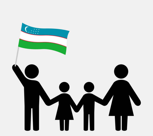 Family icon with uzbekistan flag vector art illustration