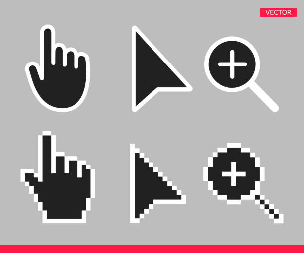 istock Black and white arrow, hand and magnifier mouse cursor icons vector illustration 1309008720