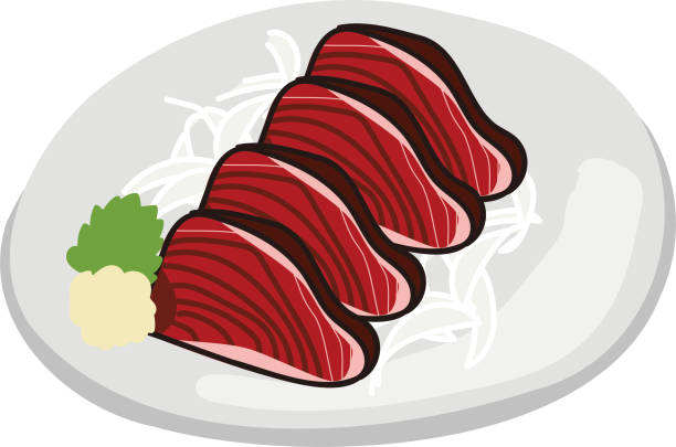 ilustraciones, imágenes clip art, dibujos animados e iconos de stock de katsuo sin sashimi de ilustración tataki - sashimi