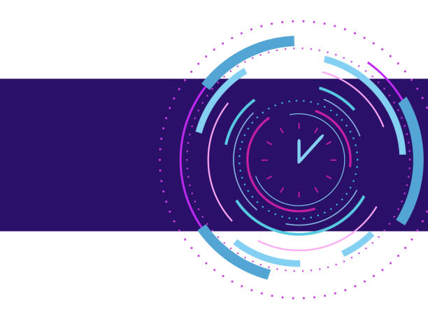 Abstract background with circle line on dark. Modern design abstract clock. Abstract background with color circle line on blue. Backdrop in futuristic style. vector illustration. purple illustrations stock illustrations
