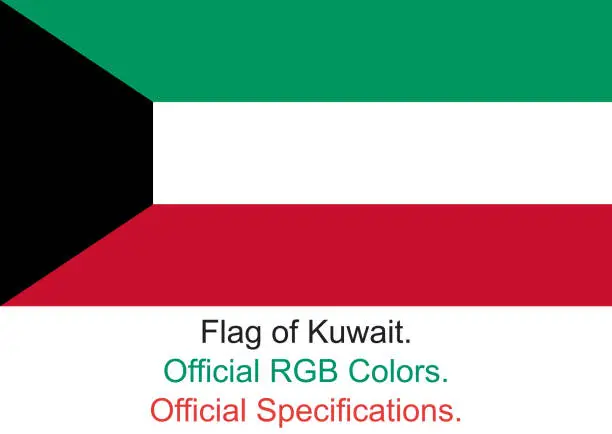 Vector illustration of Kuwaiti Flag (Official RGB Colors, Official Specifications)