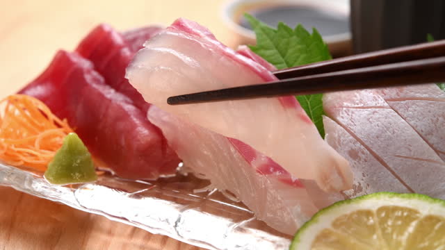 Assorted sashimi, Japanese food. Tuna, sea bream, yellowtail.