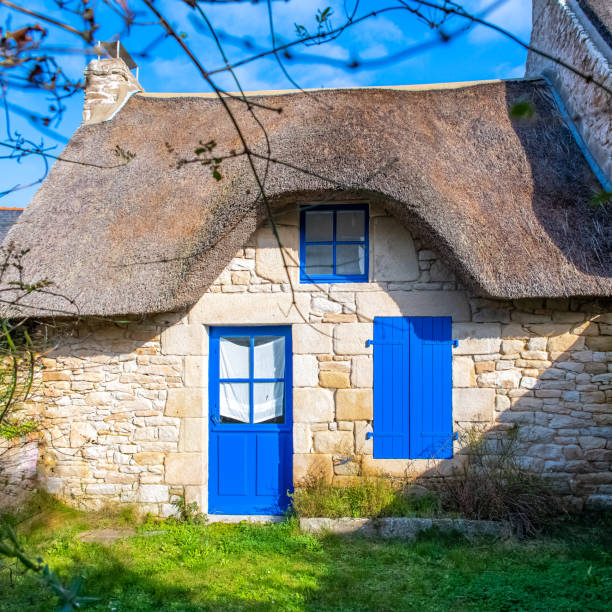 Brittany, France, July, 2nd, 2021, Ile aux Moines island in the Morbihan gulf, old cottage in the village