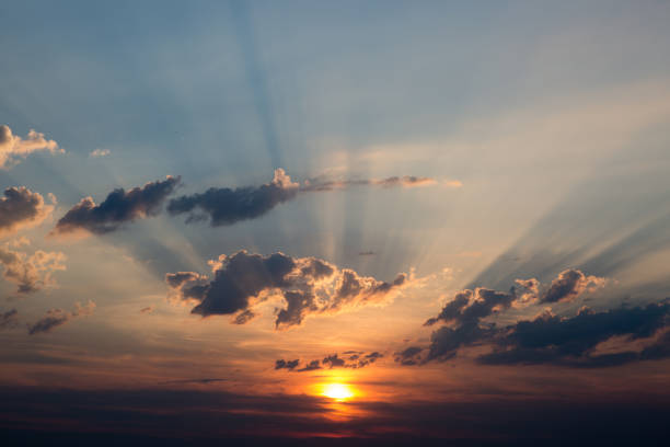 istock Beautiful textured sky with clouds at sunset 1309022761