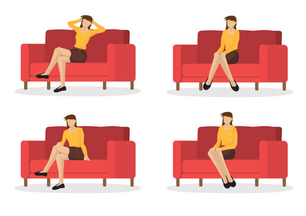 Set of full length casual woman in various sitting positions Set of full length casual woman in various sitting positions isolated on white background. Vector illustration design. couch side view stock illustrations