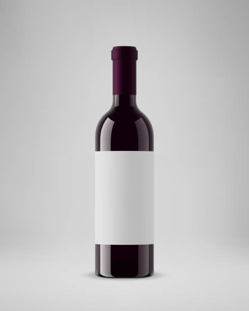 ilustrações de stock, clip art, desenhos animados e ícones de isolated wine bottle with horizontal label. 3d illustration. vector. - blank label
