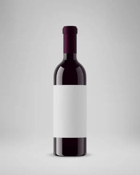 Vector illustration of Isolated wine bottle with horizontal label. 3D illustration. Vector.