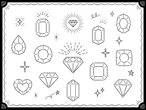 ilustraciones, imágenes clip art, dibujos animados e iconos de stock de ilustración de joyas y estrellas de estilo dibujado a mano - gem jewelry hexagon square