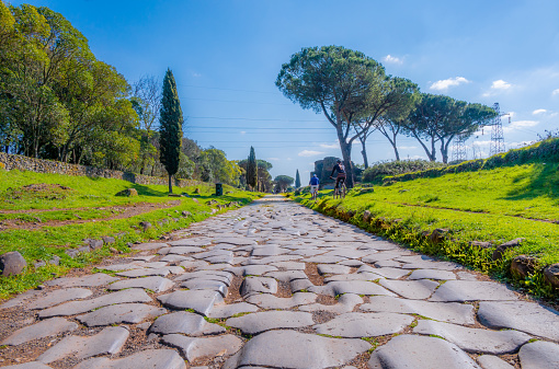 Rome, Italy - 20 February 2021 - The archeological ruins in the Appian Way of Roma (in italian: \