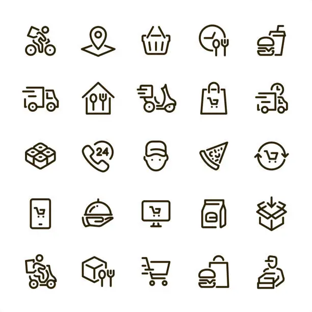 Vector illustration of Food Delivery - Pixel Perfect line icons