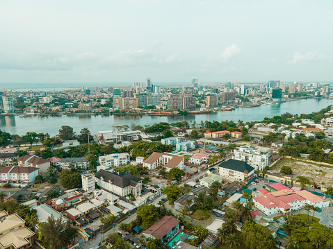 Cityscape and skyline of Lagos Island, Ikoyi, Victoria Island in Lagos.