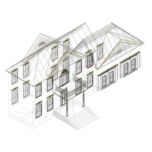 istock The outline of the house is two-story. Isometric view. 3D. Vector illustration 1309040540