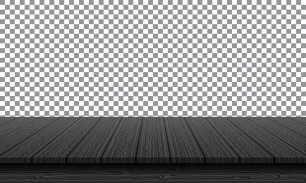ilustrações de stock, clip art, desenhos animados e ícones de realistic black wood table top on transparency background vector illustration. - siding white backgrounds pattern