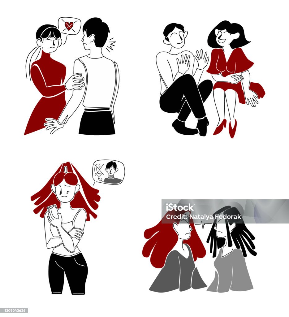 Relationship Problem Graphics Set With People In Flat Style Relationship Problems Stock Illustration ...