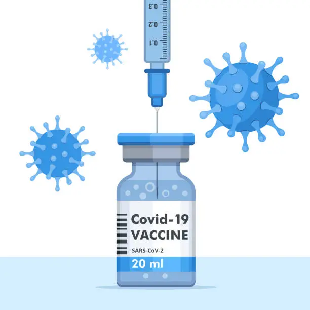 Vector illustration of COVID-19 Coronavirus Vaccine and Syringe