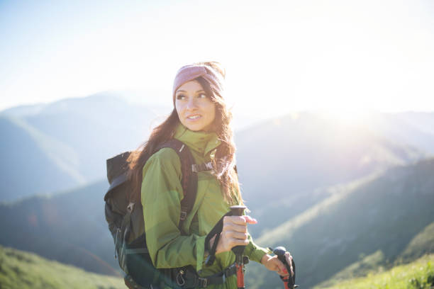 istock Female hiker portrait in the mountains. 1309046837