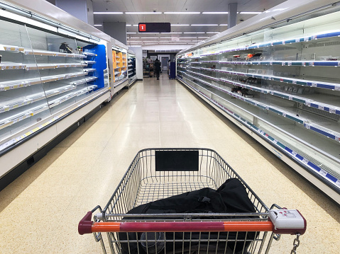 Panic buying, empty supermarket.