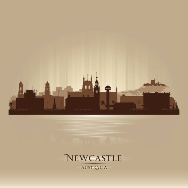 뉴캐슬 오스트레일리아 시티 스카이라인 실루엣 - newcastle stock illustrations